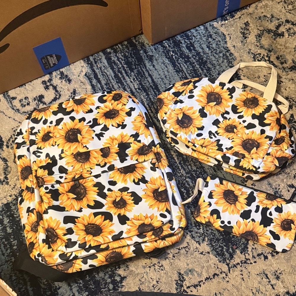 Sunflower Print Kids Backpack Set